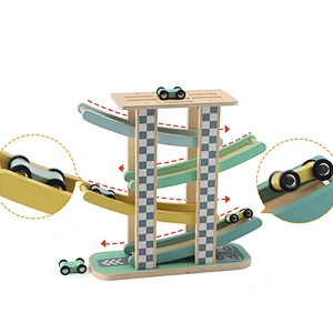 kids wooden sliding tower racing toy set