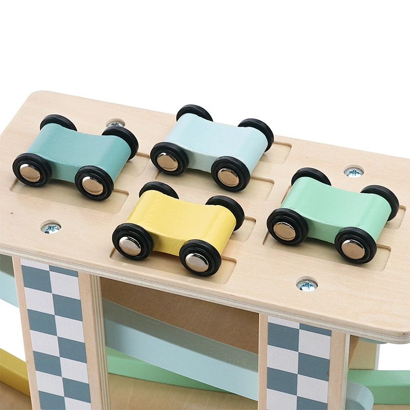 kids wooden sliding tower racing toy set