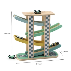 kids wooden sliding tower racing toy set