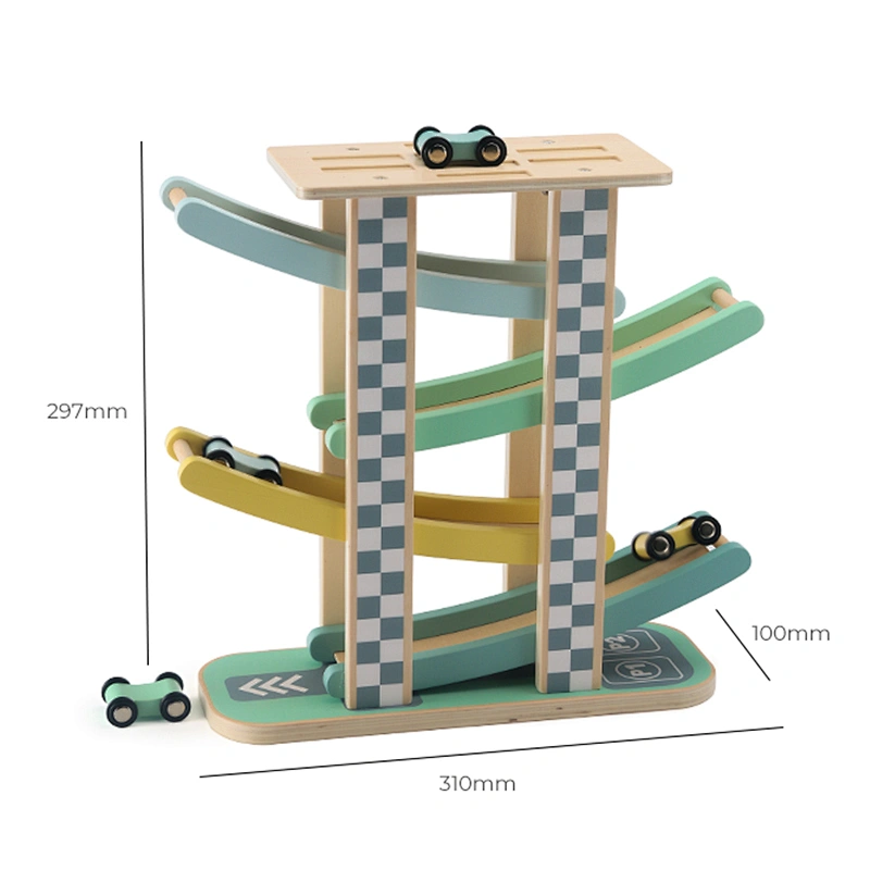 kids wooden sliding tower racing toy set